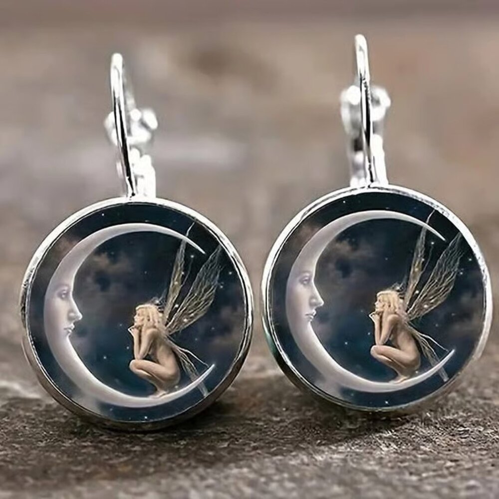 Silver MOON FAIRY Celestial Drop Earrings
